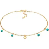 Elli Fußkette "Fußschmuck Herz Howlith Türkis Boho 925 Silber" Gr. 22, gold, Fußketten, Damen, Silber 925 (Sterlingsilber), Fußkette