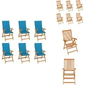 vidaXL Gartenstühle 6 Stk. mit Blauen Kissen Massivholz Teak - Gartenstühle