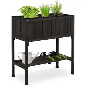 Markenlos Gartenbeetkiste auf Füßen mit Folie und Stauraum Schwarz 80x74x38cm