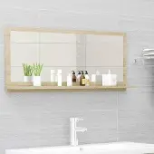 OEM Badezimmer Spiegel mit Holzrahmen Sonoma-Eiche, Acrylspiegel, Regal, 90x37 cm