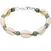 KUZZOI Armkette "Armband Kauri Muschel Beach Surfer Festival 925 Silber" Gr. 230, grün, Armbänder, Herren, 230, Silber 925 (Sterlingsilber), Armkette