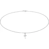 Elli Choker "Halskette Choker Kreuz Kristalle 925er Silber" Gr. 36, silber, Halsketten, Damen, mit Steinen, Silber 925 (Sterlingsilber), Choker