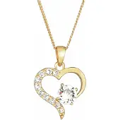 Elli Silberkette "Halskette Herz 925 Silber, mit Kristallen von Swarovski" Gr. 45, gold, Halsketten, Damen, Silber 925 (Sterlingsilber), Silberkette