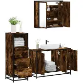 vidaXL 3-tlg. Badmöbel-Set Räuchereiche Holzwerkstoff