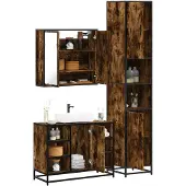 vidaXL 3-tlg. Badmöbel-Set Räuchereiche Holzwerkstoff