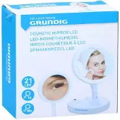 Grundig Kosmetikspiegel mit 12 LEDs - Doppelseitig mit 1x und 10x Vergrößerung - Klappbar mit 3 Fächern für Schmuck - USB oder 4x AA-Batterie - 16 x 5 x 29 cm - Weiß