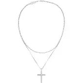 KUZZOI Kette mit Anhänger "Halskette Herren Layer Kreuz Religion 925 Silber" Gr. 50, silber, Halsketten, Herren, ohne Stein, Silber 925 (Sterlingsilber), Kette mit Anhänger