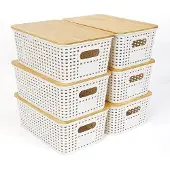 OEM Bamboo-Deckel-Boxen mit Kunststoff-Griffen, 6 Stück, Küchen-Organizer, weiß, stapelbar