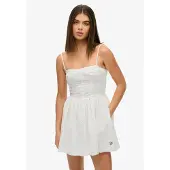 Superdry für Damen. W8012023A Broderie Cami Minikleid weiß (S), Lässig, Baumwolle, Ärmellos / Hosenträger