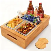 Markenlos Snackbox Sofa Bar - Multifunktionales Holztablett mit Snackschalen und Flaschenhalter
