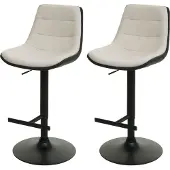 Mendler 2er-Set Barhocker HWC-L85, Barstuhl Tresenhocker Drehhocker, höhenverstellbar mit Lehne Kunstleder creme-beige