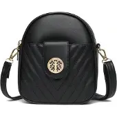 Edibazzar Schwarze Handytasche aus Leder, geräumige Umhängetasche, gesteppte Tasche