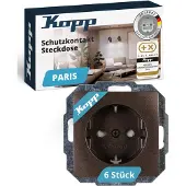 Kopp 920726019 PARIS - Profi-Pack: 6x Schutzkontakt-Steckdose, erhöhter Berührungsschutz, Farbe: palisander