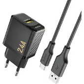 Dudao A23TEU Adapter 12Watt 1xUSB-A 1m USB-A to USB-C cable included Sort