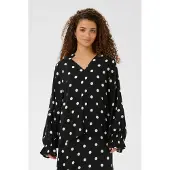 Saint tropez Langarmbluse SAINT TROPEZ "PaiceSZ Blouse", Damen, Gr. XS, schwarz-weiß (schwarz ice big dot), Web, Obermaterial: 100% Viskose, gepunktet, V-Ausschnitt, Volant, Blusen Langarmbluse