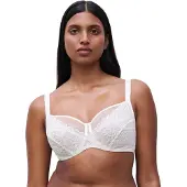 Chantelle Bügel-BH "FLORAL TOUCH", Damen, Gr. 80, Cup F, weiß (milk), Obermaterial: 75% Polyamid, 25% Elasthan, BHs Bügel-BH, florale Spitze mit wrap-over Effekt