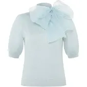 Zero Kurzarmpullover mit Schleife in Silver Blue | Gr.: 42