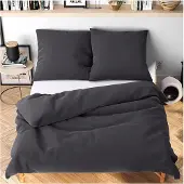 OEM Graues Bettwäsche 200x220cm, knuffelzacht, strijkfrei, 1 Deckenbezug, 2 Kissenbezüge