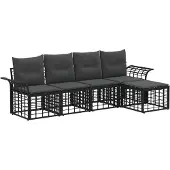 Syfax Outdoor-Sofagarnitur 5 stk. Schwarz und Dunkelgrau Polyester