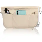 OEM Beige Nylon Handtas Organizer mit Schlüsselhanger und Innenfächern