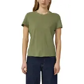 s.Oliver T-Shirt , Damen, Gr. 36, grün (summer khaki), Web, Obermaterial: 50% Baumwolle, 50% Leinen, unifarben, regular fit normal, Rundhals, gerader Abschluss, Shirts T-Shirt, mit Rippblende