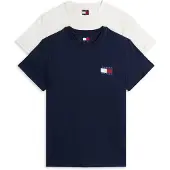 Tommy Hilfiger T-Shirt TOMMY JEANS "TJM SLIM 2PACK ESS FLAG TEE", Herren, Gr. XL, blau (schwarz night navy, ecru), Single Jersey, Obermaterial: 100% Baumwolle, slim fit, Rundhals, Shirts T-Shirt