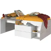 Vente-unique Kinderbett mit Schreibtisch & Stauraum - 90 x 190/200 cm - Weiß & Naturfarben - GISELE