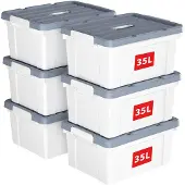 OEM 6 Aufbewahrungsboxen 35L, Kunststoff, mit Deckeln, stapelbar