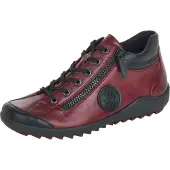 Remonte Schnürboots , Damen, Gr. 36, rot (bordeaux, schwarz), Leder, Lederimitat, Schuhe Schnürboots, Flats, Komfortschuh, Boots mit seitlichem Reißverschluss