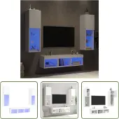 The Living Store 5-tlg. Wohnwand mit LED-Beleuchtung Weiß Holzwerkstoff