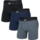 Saxx - Essential Cotton Boxer Brief Fly 3-Pack - Alltagsunterwäsche Gr S blau/schwarz