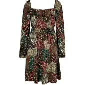 Apricot Minikleid "Patchwork Kleid", Damen, Gr. XS (34), N-Gr, braun, Obermaterial: 100% Viskose LENZING ECOVERO CV LenzEcov., Kleider Minikleid, mit Blumen- und Zebramuster