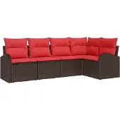 Syfax Gartensofa-set 5 stk. Braun und Rot Poly-Rattan