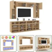 The Living Store 6-tlg. TV-Wohnwand mit LED-Leuchten Sonoma-Eiche