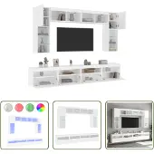 The Living Store 8-tlg. TV-Wohnwand mit LED-Leuchten Weiß