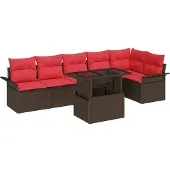 Syfax Gartensofa-set 7 stk. Braun [Synthetisch]: Poly Rattan