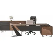 JVmoebel Braun-Schwarzes Büro-Set r Cheftisch Bürostuhl Sideboard