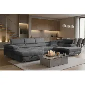 Sofiland Aller U-Form Ecksofa XXL Schlaffunktion 2 Bettkästen Grau Rechts