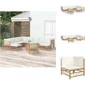 vidaXL 12-tlg. Garten-Lounge-Set mit Cremeweißen Kissen Bambus - Gartenmöbel-Sets