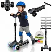Juskys Kinderroller Lumox - Schwarz, LED-Räder, höhenverstellbarer Kinderscooter