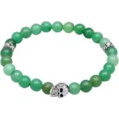 KUZZOI Armkette "Armband Herren Totenkopf Bead Aventurin Grün 925 Silber" Gr. 210, grün (hellgrün), Armbänder, Herren, 210, Silber 925 (Sterlingsilber), Armkette