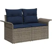 vidaXL Gartensofa-set 8 Stk. Grau und Marineblau Poly-Rattan