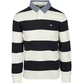 Gant Langarm-Poloshirt "REG CHAMBRAY STRIPE HEAVY RUGGER", Herren, Gr. XXL, weiß (eggshell), Obermaterial: 100% Baumwolle, gestreift, regular fit, Shirts Langarm-Poloshirt