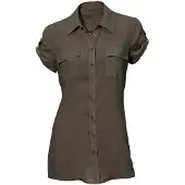 HEINE Klassische Bluse "Hemdbluse Kurzarm-Bluse im Viskose-Mix", Damen, Gr. 46, braun (oliv), Sportlich, Blusen Klassische Bluse