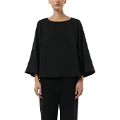 Comma Shirtbluse , Damen, Gr. 44, schwarz, Web, Obermaterial: 100% Baumwolle, unifarben, weit hüftlang, Rundhals, abgesteppte Kante, Blusen Shirtbluse, Sommerbluse 3/4-Arm mit weiten Ärmeln