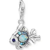 Thomas Sabo Charm-Einhänger "Fisch mit blauen Steinen", bunt (silberfarben, blau, blau), Charms, Damen, Silber 925 (recycelt), Charm-Einhänger, mit Glas-Keramik Stein