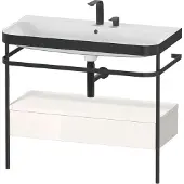 Duravit Happy D.2 Plus c-bonded Set mit Metallkonsole und Schubkasten, 975x490mm, 2 Hahnlöcher, HP4743E2222, Farbe: Weiß Hochglanz Dekor