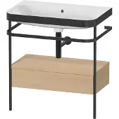 Duravit Happy D.2 Plus c-bonded Set mit Metallkonsole und Schubkasten, 775x490mm, ohne Hahnloch, HP4742N7171, Farbe: Mediterrane Eiche Echtholzfurnier