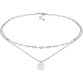Elli Silberkette "Halskette Choker Layer Vintage Plättchen Anhänger 925 Silber" Gr. 36, silber, Halsketten, Damen, Silber 925 (Sterlingsilber), Silberkette