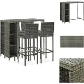 vidaXL 5-tlg. Gartenbar-Set mit Kissen Poly Rattan Grau - Gartenmöbel-Sets